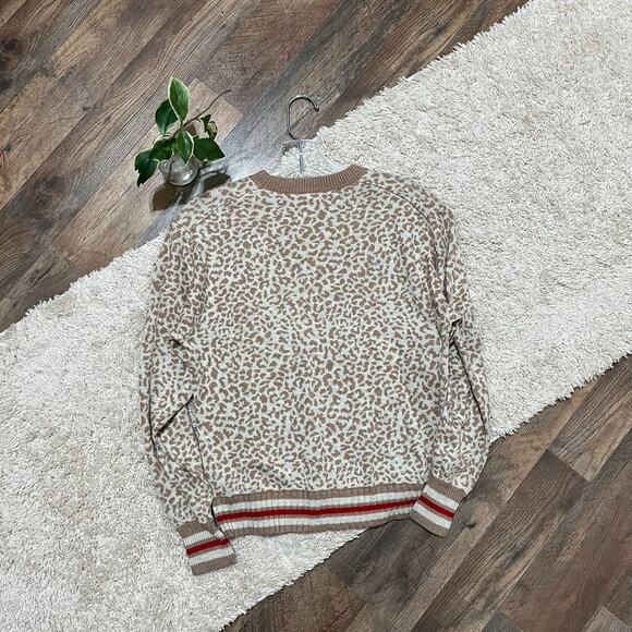 Splendid Small Oversized Beige Leopard Print Cashmere Blend Crewneck Sweater - Picture 7 of 7